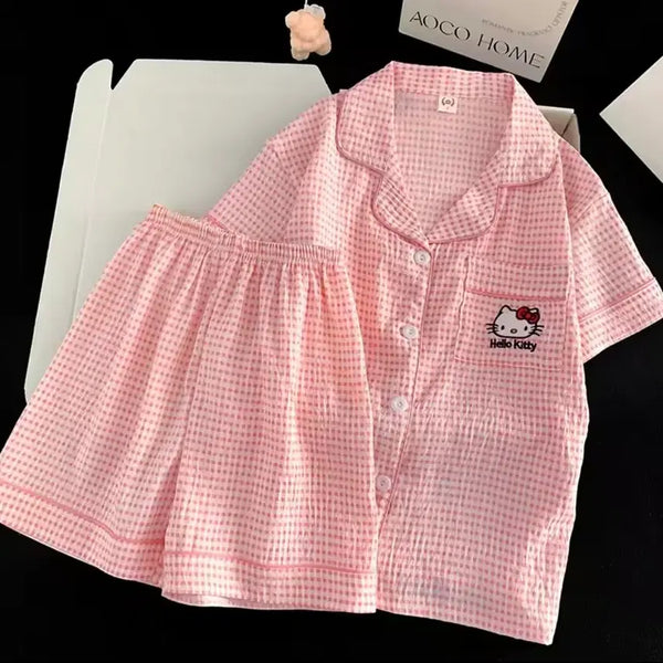 [BUNJANG] Hello Kitty Check Short Sleeve Pajama Set / [새상품] 키티 체크 반팔 파자마 세트