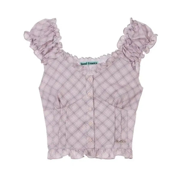 [BUNJANG] Roseefranz Frill Shirring Sleeveless Blouse Pink Size S / 로제프란츠 프릴 셔링 블라우스 슬리브리스 핑크 S사이즈