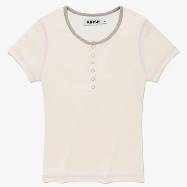 [BUNJANG] KIRSH Stitch Point Slim Fit T-Shirt Ivory Size 1 / 키르시 스티치 포인트 슬림핏 티셔츠 아이보리 1사이즈