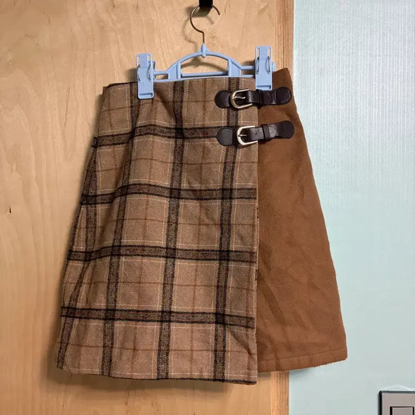 [BUNJANG] Vintage Check Mini Skirt - Brown / 빈티지 체크 스커트 브라운