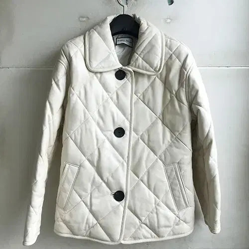 [BUNJANG] Ivory Lambskin Quilted Jacket / 아이보리 양가죽 누빔자켓- 55/새거수준