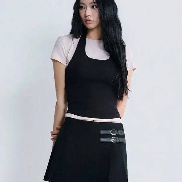 [BUNJANG] MUSINSA STANDARD Women's Low Rise Buckle Pleated Mini Skirt Black / 우먼즈 로 라이즈 버클 플리츠 미니 스커트 [블랙] M