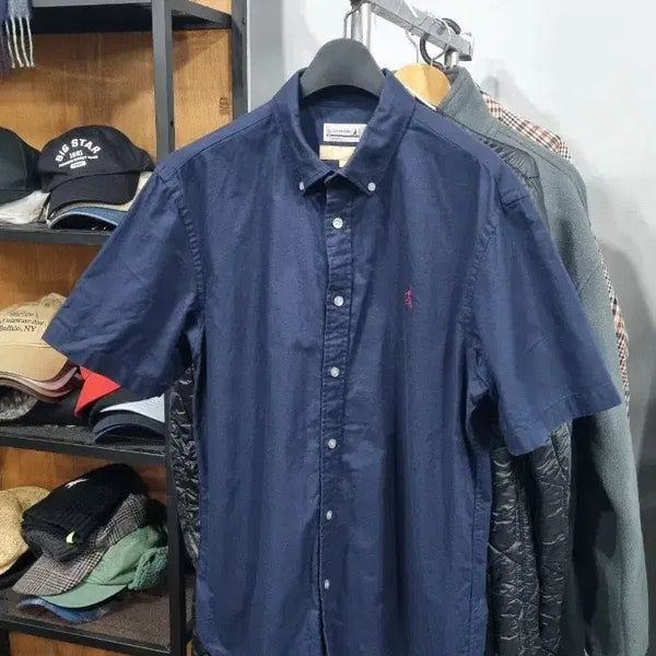 [BUNJANG] Beanpole Navy Solid Oxford Short-Sleeve Shirt / 빈폴 네이비 솔리드 옥스포드 반소매 셔츠 95(s) 상태좋음