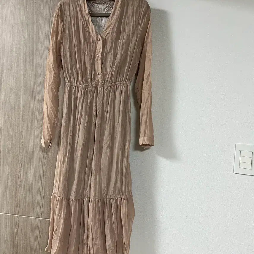 [BUNJANG] Long Sleeve See-Through Dress Beige / 긴팔 시스루 원피스 베이지