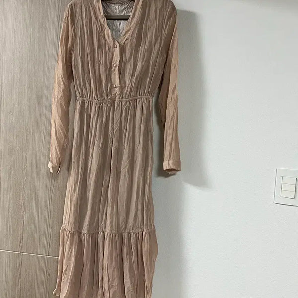 [BUNJANG] Long Sleeve See-Through Dress Beige / 긴팔 시스루 원피스 베이지