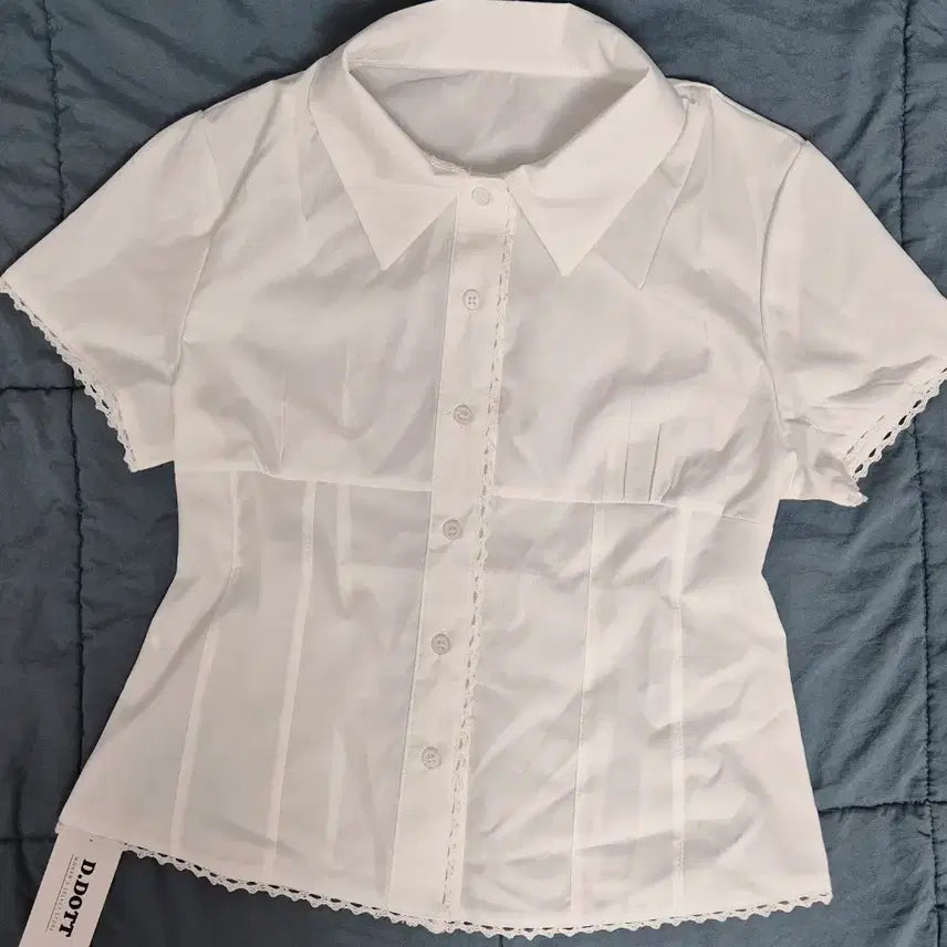 [BUNJANG] Lace Collar Short Sleeve Blouse - White / 새상품) 반팔 레이스 카라 블라우스 화이트 모리걸