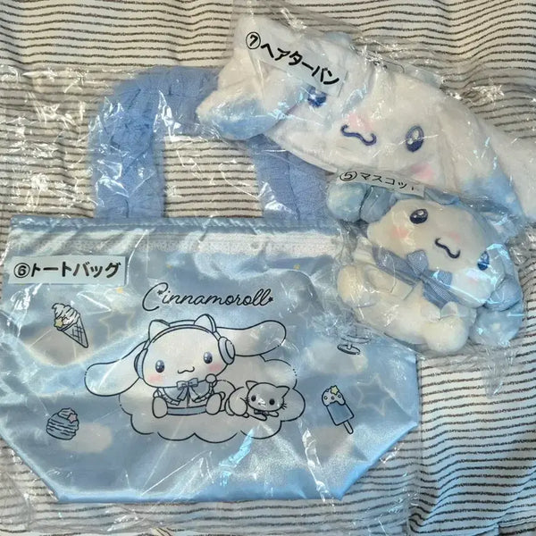 [BUNJANG] Cinnamoroll Atari Kuji Tote Bag & Mascot Plush Headband Set (Sealed) / 시나모롤 아타리쿠지 토트백과 마스코트인형 헤어밴드 세트 미개봉 판매합니다