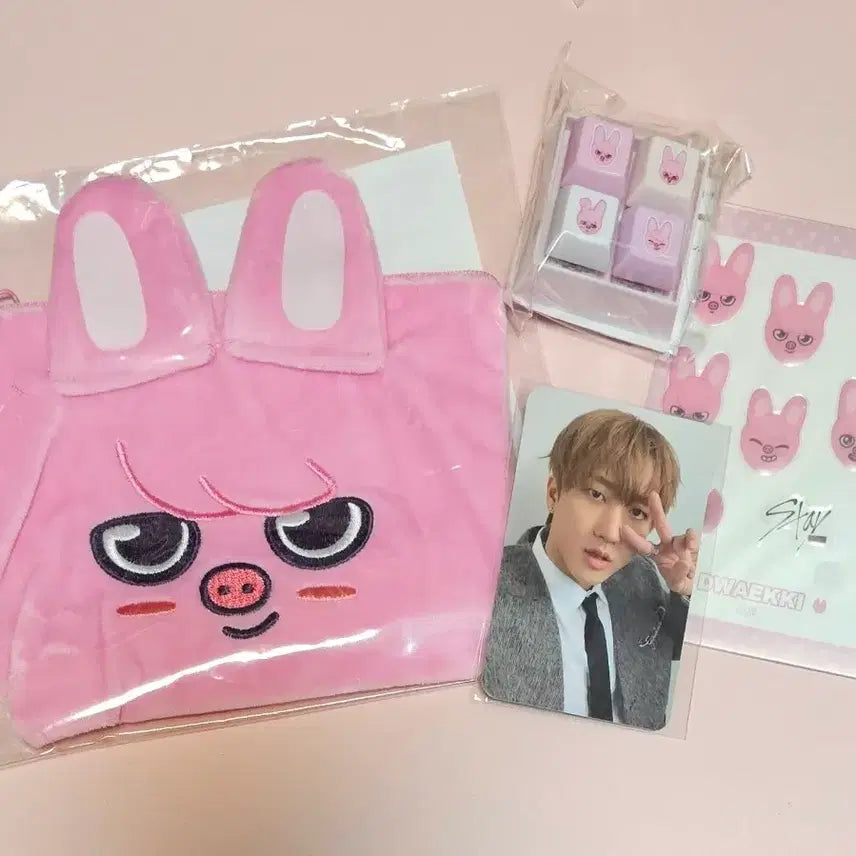 [BUNJANG] Stray Kids Hyunjin Dwekkii Pouch, Keycap Keyring, Photocard, Sticker Set / 스키즈 일본 쿠지 돼끼 창빈 세트 파우치 포카 키캡키링 스티커 스키주