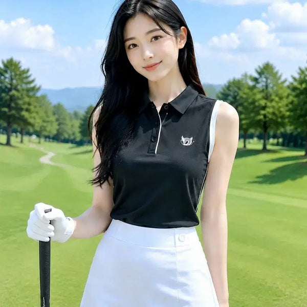 [BUNJANG] WAAC Women's Sleeveless Collar T-shirt Size 3 / [정품]왁(WAAC]골프 여성 사이드 라인 배색 민소매 카라 티셔츠 3