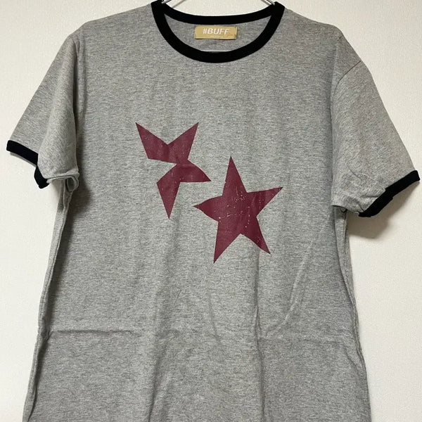 [BUNJANG] The Pink Star Print Colorblock Ringer T-Shirt Grey / 새상품) 에이블리 더핑크 별 프린팅 배색 링거 반팔티 그레이