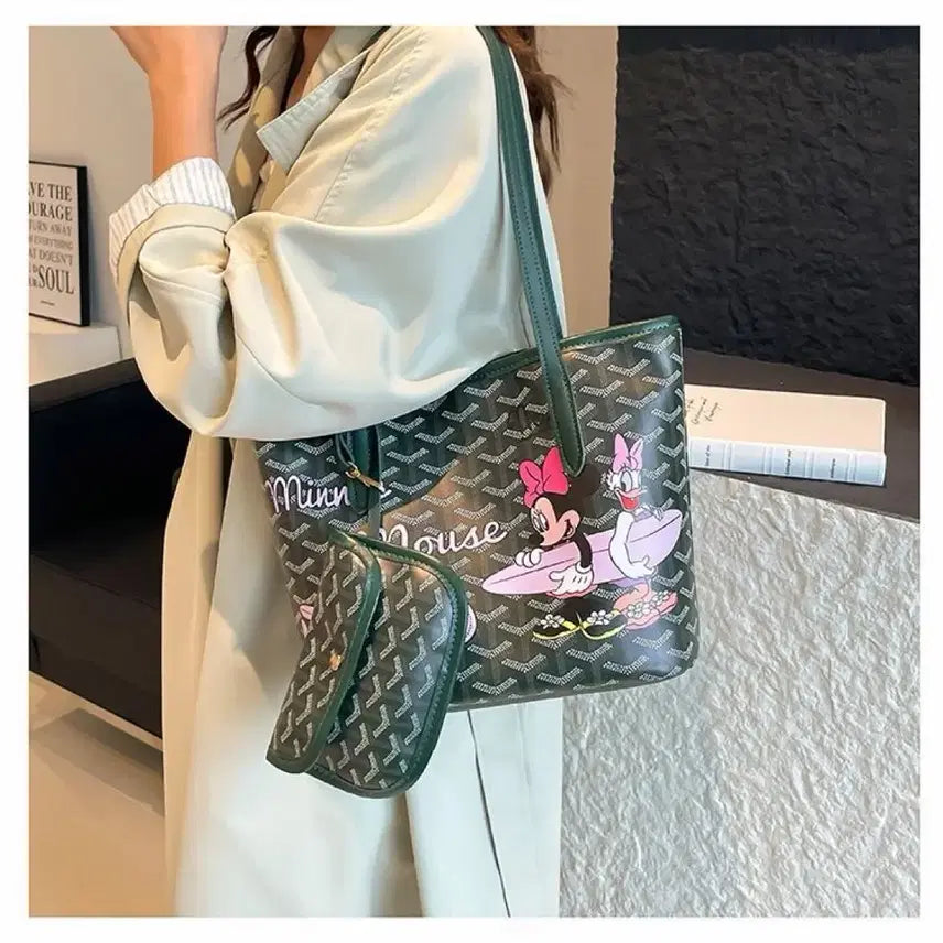 [BUNJANG] Disney Minnie Mouse Green Shoulder Bag with Pouch / 미니마우스 숄더백 그린 디즈니 숄더백 가방