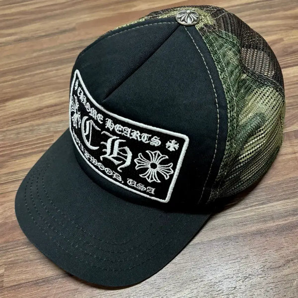 [BUNJANG] Chrome Hearts Black Camo CH Hollywood Trucker Snapback Cap / 크롬하츠 블랙 카모 ch 할리우드 트러커 트러커캡 스냅백 메쉬캡 볼캡