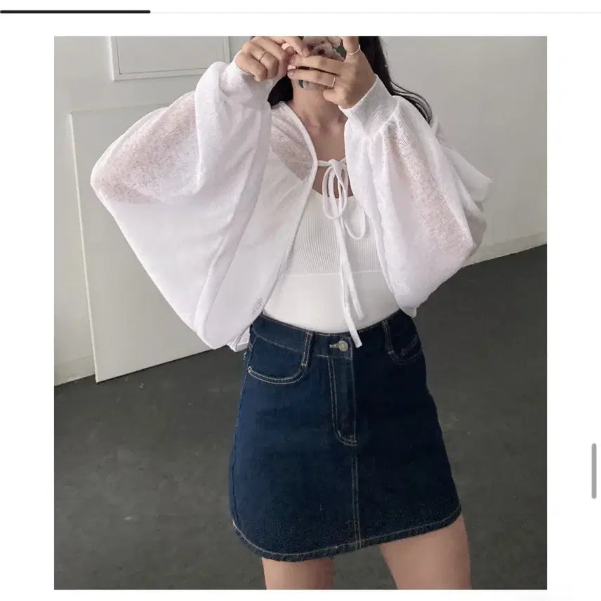 [BUNJANG] Ablley See-through Ribbon Bolero Cardigan / 급처 에이블리 시스루 리본 볼레로 가디건