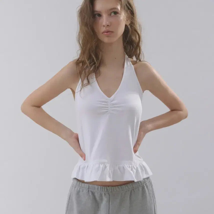 [BUNJANG] Headment Flare Halter Top White / (새상품) 헤더먼트 플레어 홀터 탑 나시 flare halter top