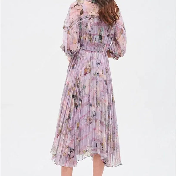 [BUNJANG] Mine Printing Pleats Dress Lavender / 한섬 마인 프린팅 플리츠 드레스 (82-94-160)