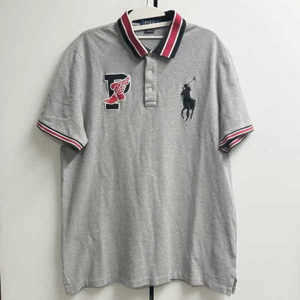 [BUNJANG] Polo Ralph Lauren P-Wing Logo Big Pony Grey Polo Shirt L / 폴로 랄프로렌 P윙 로고 빅포니 대장급 그레이 카라티 L/G