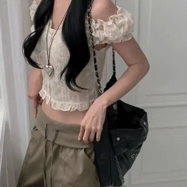 [BUNJANG] Ablie Frill Off-Shoulder Summer Blouse / 에이블리 프릴 블라우스 여름블라우스 오프숄더 판매