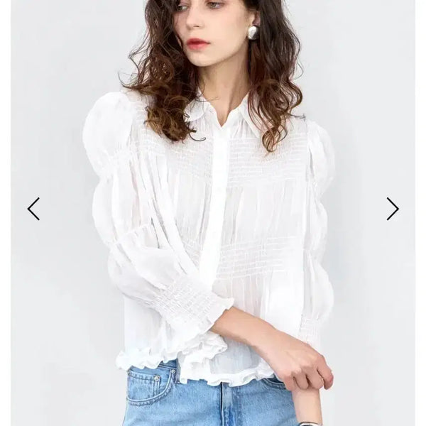 [BUNJANG] Asang Cleo Smoking Blouse Linen / 아상 아상블라주 스모킹 블라우스