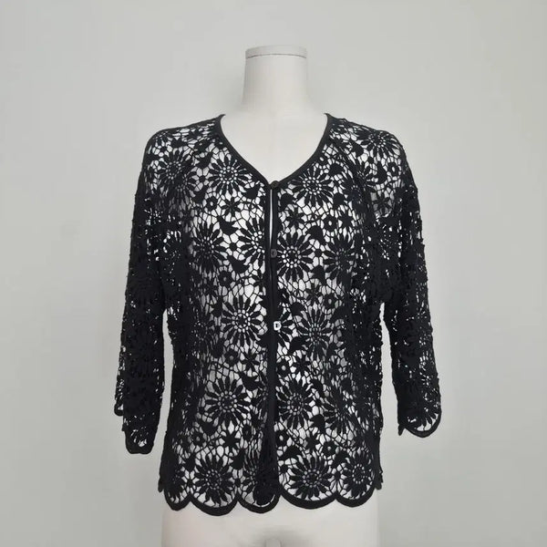 [BUNJANG] Black Flower Crochet Lace Cardigan Japanese Vintage / 블랙 플라워 크로셰 레이스 가디건 일본빈티지