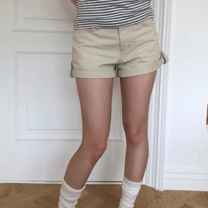 [BUNJANG] Dailyjew Kishy Rolled-up Short Pants Beige S / 데일리쥬 / 키시 롤업 숏팬츠 베이지 s