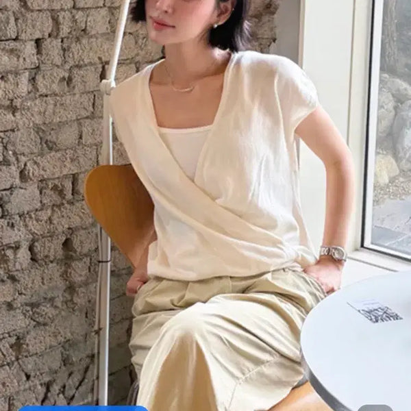 [BUNJANG] SIAJU Drape Wrap Knit Top Ivory / (새)시야쥬 드레이프 랩 니트 탑 아이보리