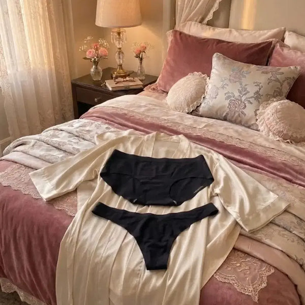 [BUNJANG] Women's Seamless & Cotton Thong Set - Black (2-Piece) / 여성 중고 블랙 팬티 티팬티 2장세트