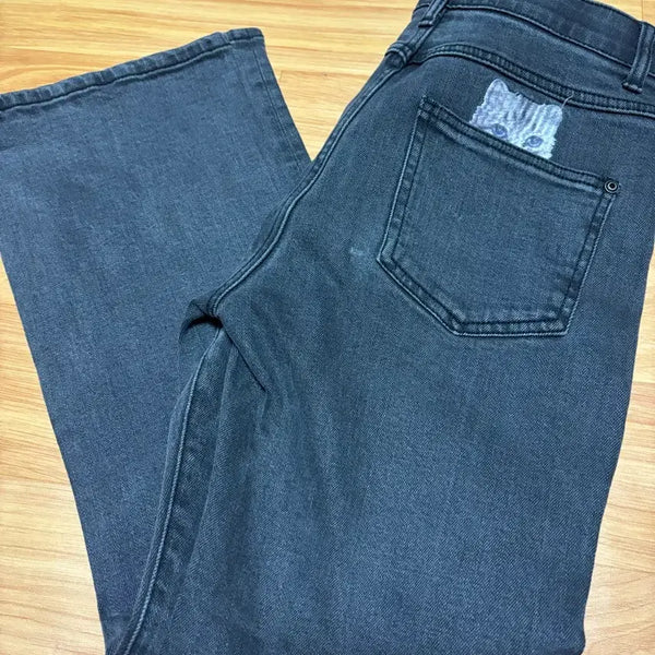 [BUNJANG] Women's Black Denim Wide Pants Size 25-26 / 여자 흑청데님 와이드팬츠 25~26사이즈 거의 새상품 단돈 2만원.