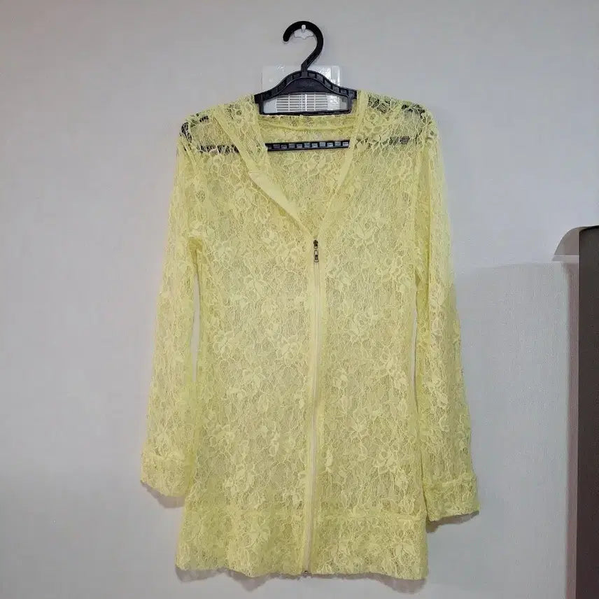 [BUNJANG] Lace Hooded Zip-Up Yellow (Size 55/66) / 여55.66.레이스 후드 집업 옐로우