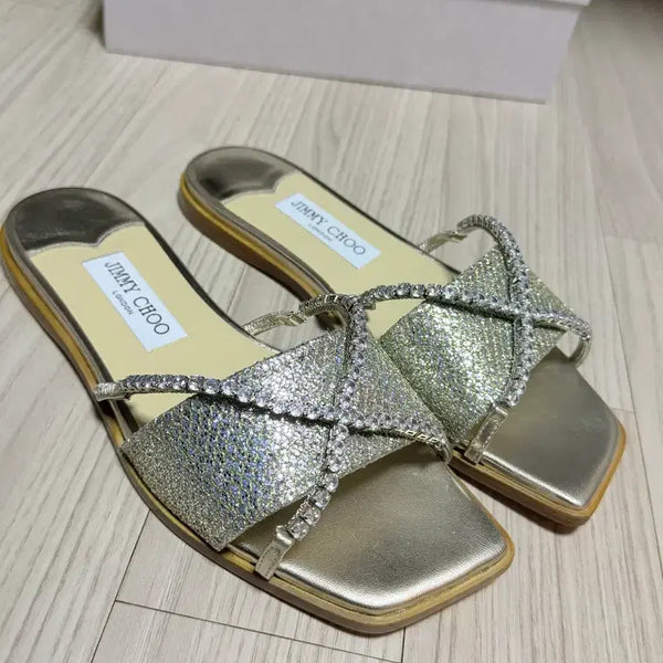 [BUNJANG] Jimmy Choo Gold Embellished Sandals - Size 38 / 지미추 샌들 골드 38