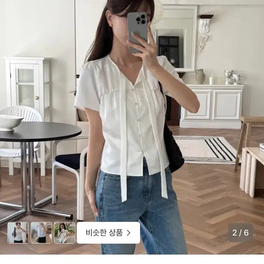 [BUNJANG] Drawfit Woman Satin Jacquard Tie Blouse [WHITE] / (새)드로우핏우먼 새틴 자카드 타이 블라우스 [WHITE]