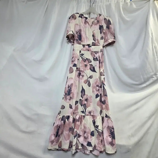 [BUNJANG] Flower Pattern Wrap Long Dress / 플라워 패턴 랩  롱 드레스원피스55~반