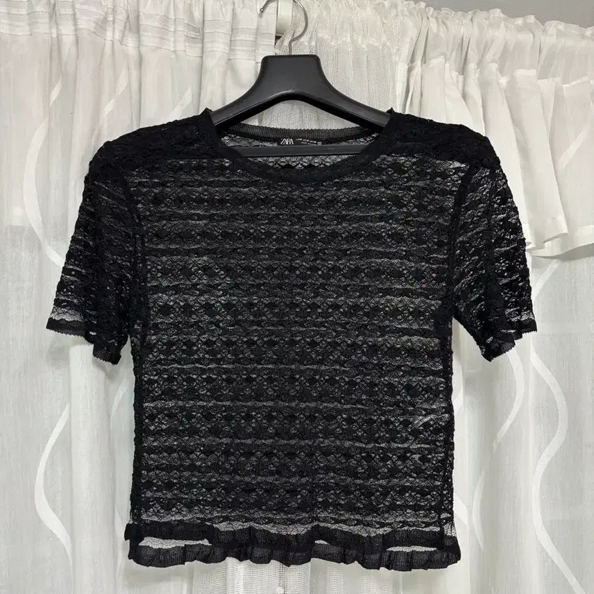 [BUNJANG] Zara See-Through Black Short Sleeve Top / 자라 시스루 블랙 반팔
