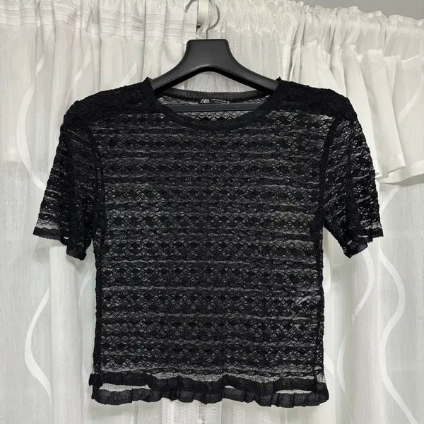 [BUNJANG] Zara See-Through Black Short Sleeve Top / 자라 시스루 블랙 반팔