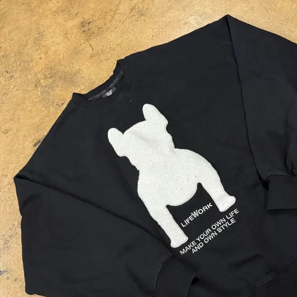 [BUNJANG] Lifework French Bulldog Sweatshirt Black / [정품/L] 라이프워크 프렌치불독 맨투맨 블랙