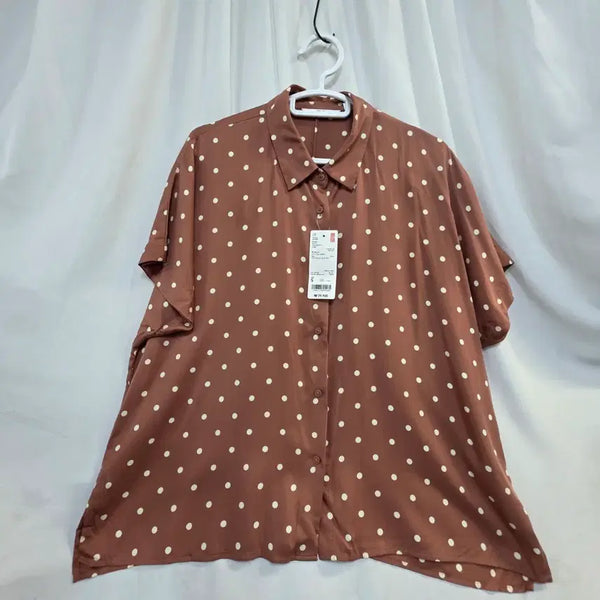 [BUNJANG] Uniqlo Women's Rayon Polka Dot Short Sleeve T-Shirt (Brown, Size S) / 유니클로 여성레이온도트 무늬 반팔S