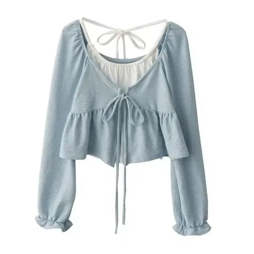 [BUNJANG] Balletcore Sky Halter Neck Two-Piece Tank Top Blouse Set / 발레코어 하늘 홀터넥 투피스 나시 블라우스 세트