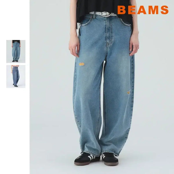 [BUNJANG] BEAMS HEART Color Damage Cocoon Denim Pants / 빔즈 하트 컬러 데미지 코쿤 데님 팬츠