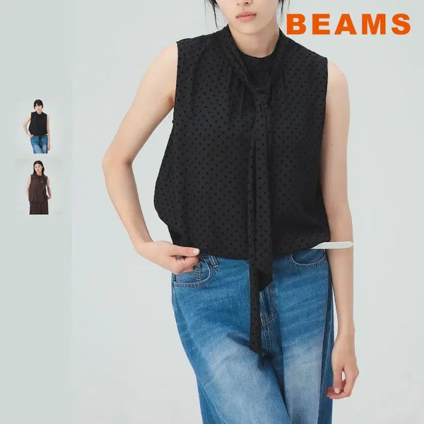 [BUNJANG] BEAMS Heart Heart Flocky Dot Satin Bow Tie Blouse 26SS / 빔즈 하트 플로키 도트 새틴 보타이 블라우스 26SS