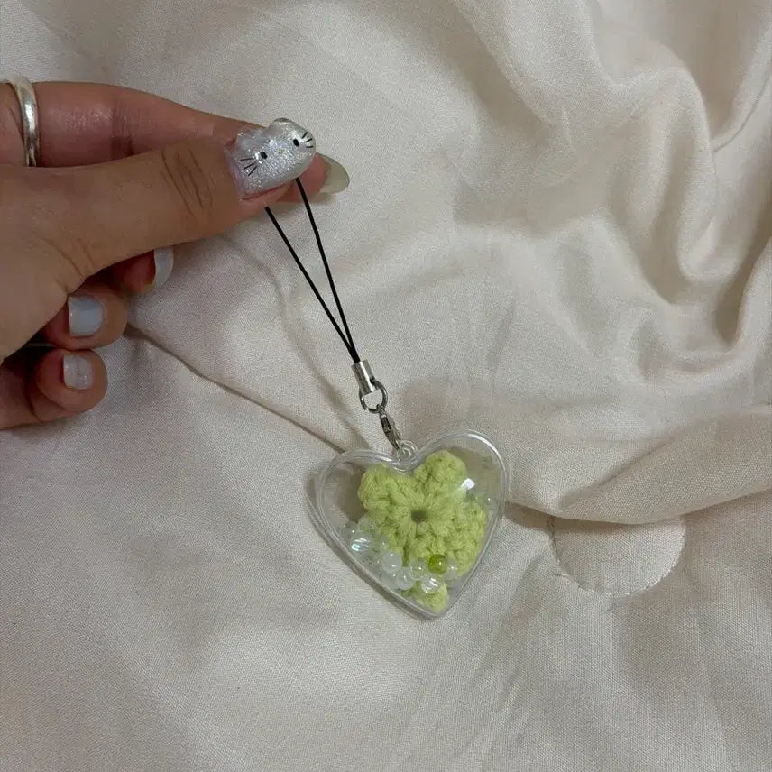 [BUNJANG] Handmade Knitted Heart Clover Keyring / 핸드메이드 뜨개 하트케이스 네잎클로버 키링