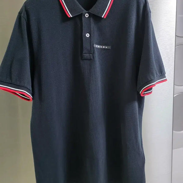 [BUNJANG] Prada Colorblock Short Sleeve Polo Shirt / 프라다 블랙/레드/화이트 배색 카라 반팔 카라티 정품