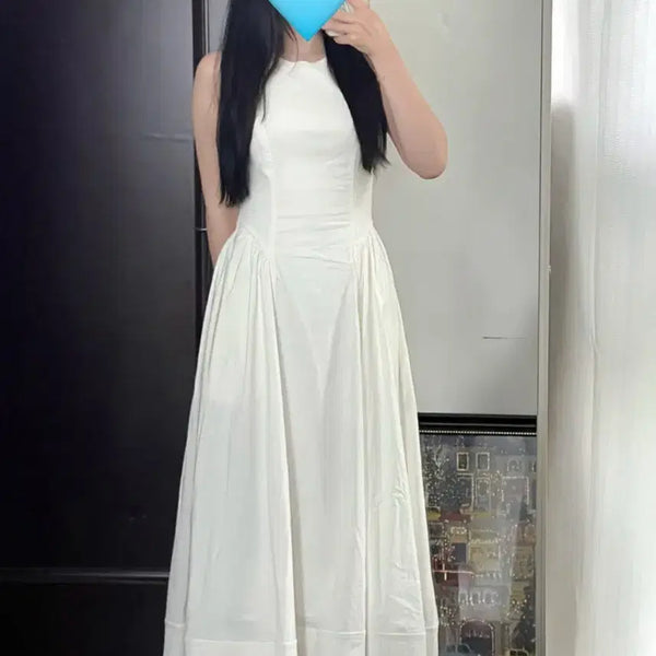 [BUNJANG] URBAN REVIVO Linen Blend A-Line Midi Dress Cream White / 롱원피스