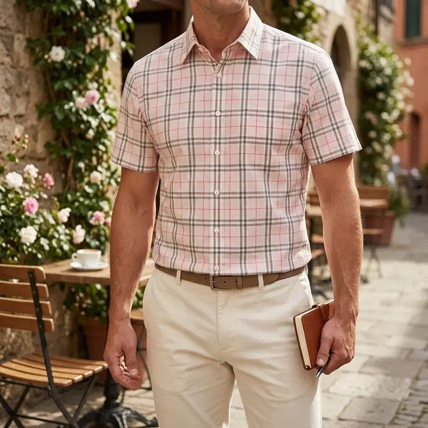 [BUNJANG] Burberry London Check Short Sleeve Shirt Pink Men's M / [정품] 버버리 런던 체크 반팔 셔츠 95 M 핑크 남성용