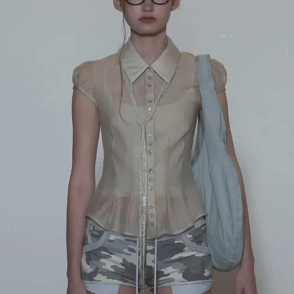 [BUNJANG] Sculptor Sheer Pleated Hem Blouse / 스컬프터 Sheer Pleated Hem Blouse Raw s