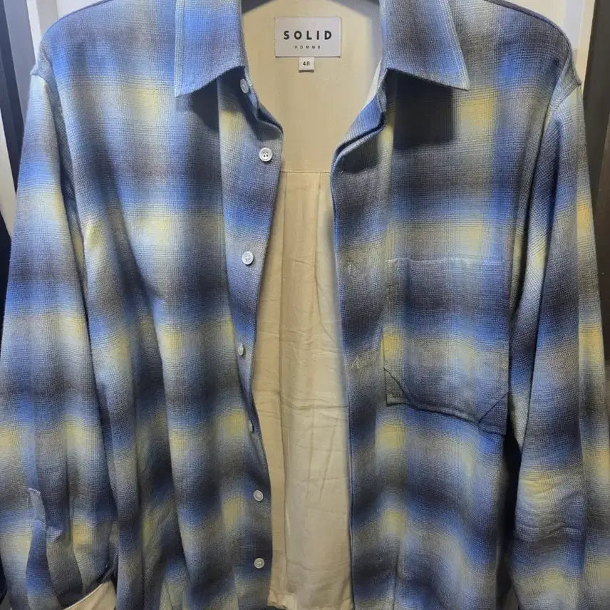 [BUNJANG] Solid Homme Check Shirt Blue / 솔리드옴므 체크 남방 블루