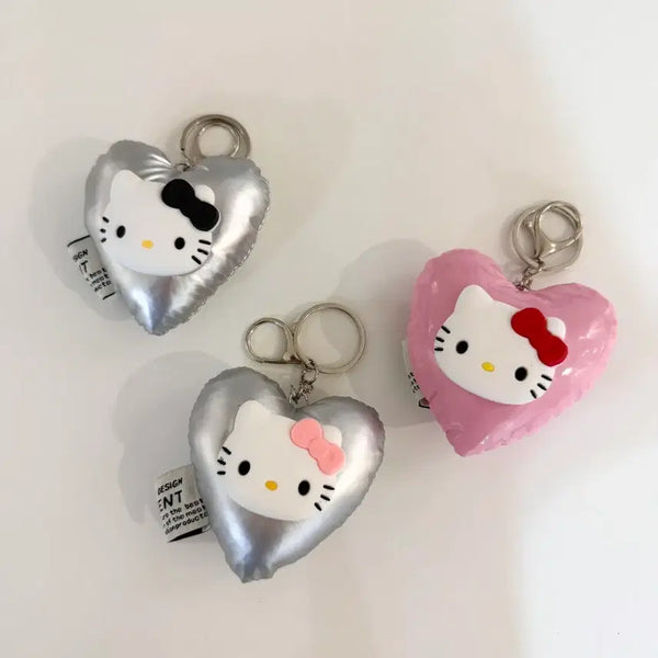 [BUNJANG] Sanrio Hello Kitty Padded Heart Cushion Keychain / (바로배송)수입 산리오 헬로키티 하트 실버 핑크 쿠션 키링 키홀더 폰꾸