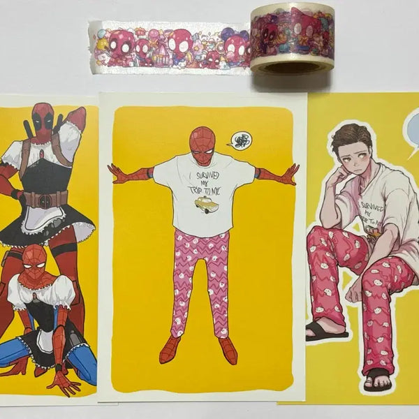 [BUNJANG] Spider-Man Deadpool Postcard Masking Tape Set / 스파이더맨 데드풀 엽서 마스킹 테이프 세트