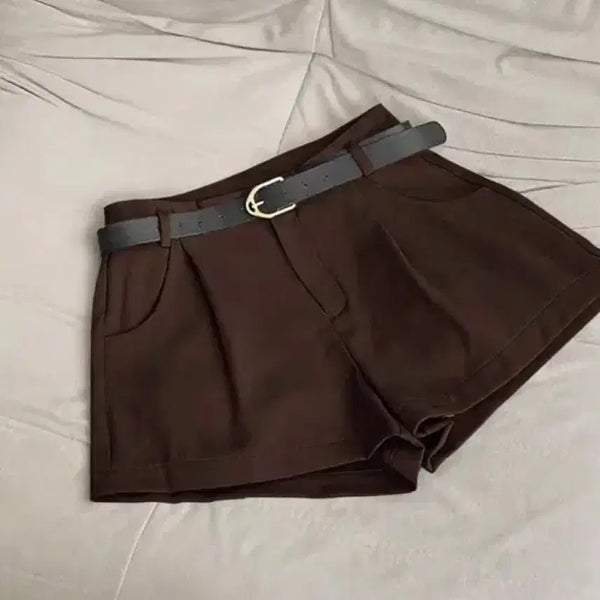 [BUNJANG] A-Line High-Waisted Pleated Shorts (Brown) / A라인 하이웨스트 핀턱 반바지 (브라운)