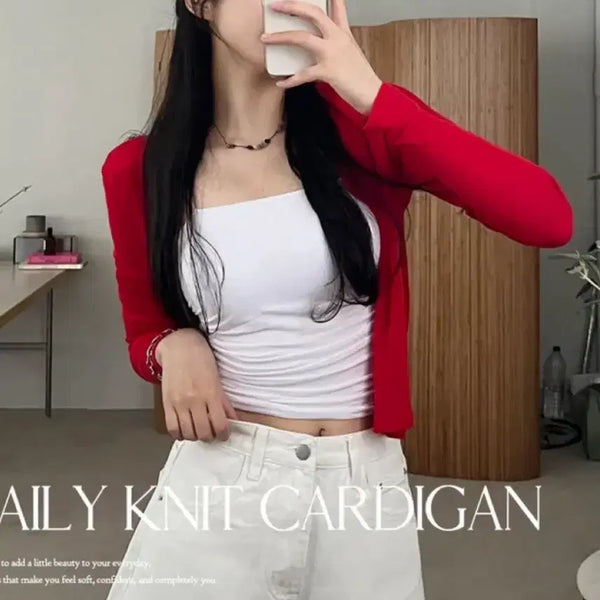 [BUNJANG] Tencel Summer Mid-Season Long Sleeve Cardigan / 텐셀 여름 간절기 긴팔 가디건 살안타템 레드 에이블리 지그재그