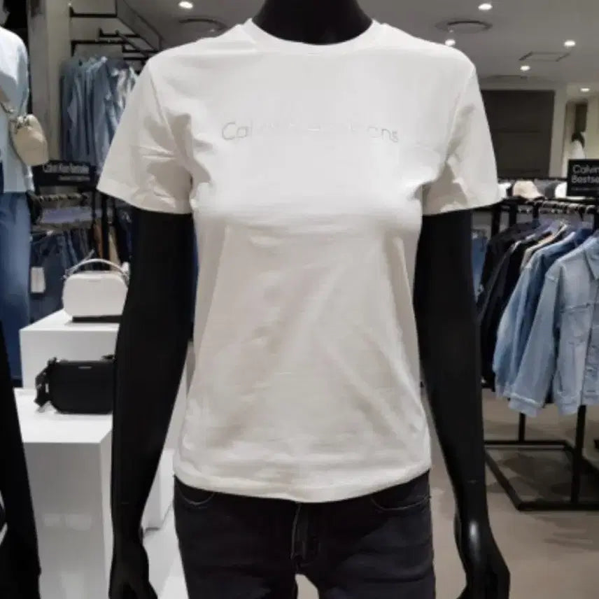 [BUNJANG] Calvin Klein Women's Metallic Slim Fit Short Sleeve T-Shirt White XS / 캘빈클라인 여성반팔티, XS, 화이트
