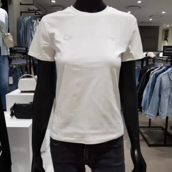 [BUNJANG] Calvin Klein Women's Metallic Slim Fit Short Sleeve T-Shirt White XS / 캘빈클라인 여성반팔티, XS, 화이트
